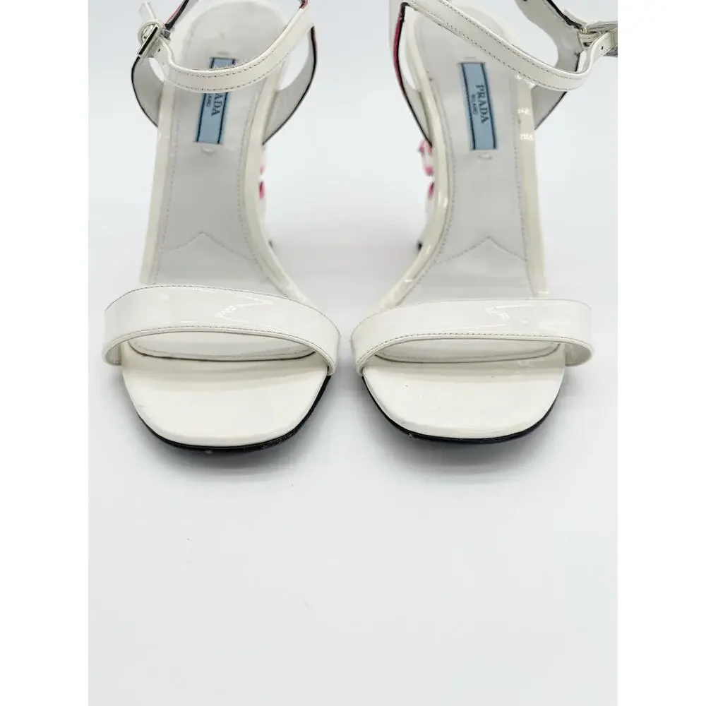Prada Flame Wedge Sandals White Patent Neon Pink 2018 Reissue Hotrod Heels IT 38 - Picture 10 of 16